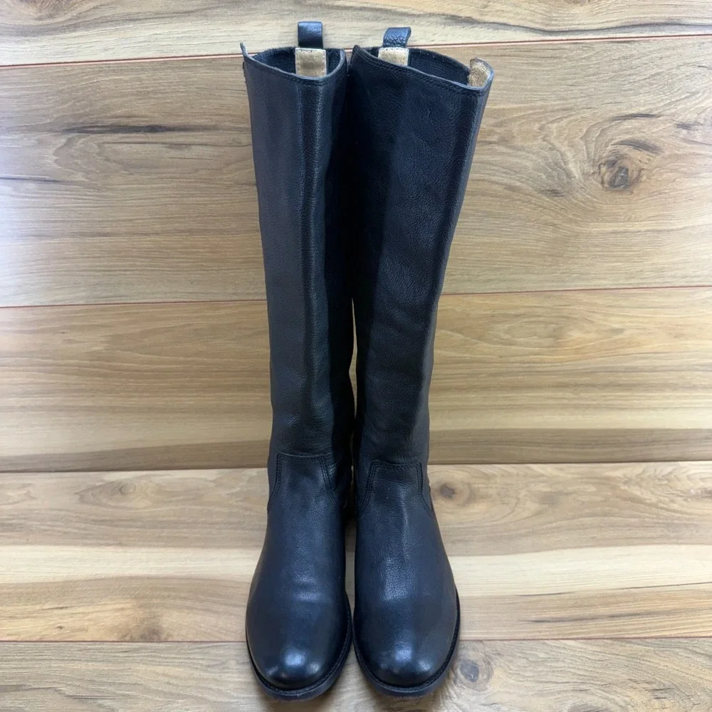 Frye Molly Tall Stretch Boots Womens 7 B Black Leather Equestrian Riding Sleek